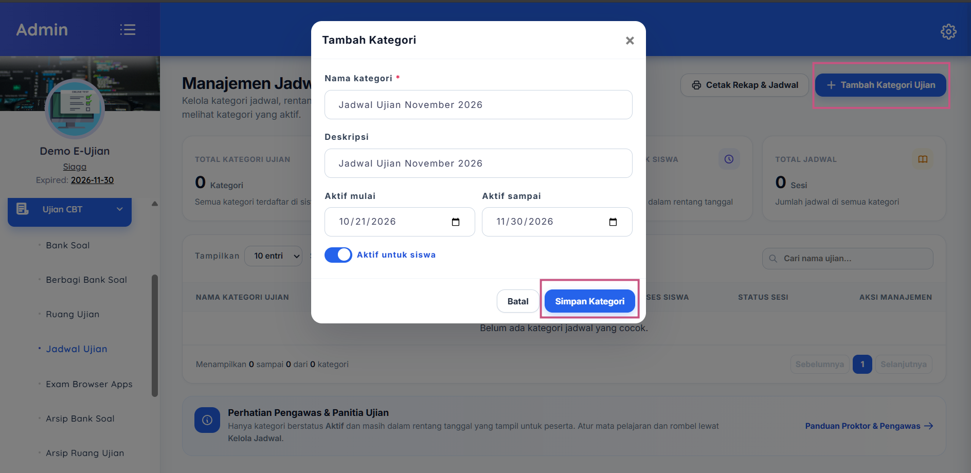 tambah kategori jadwal